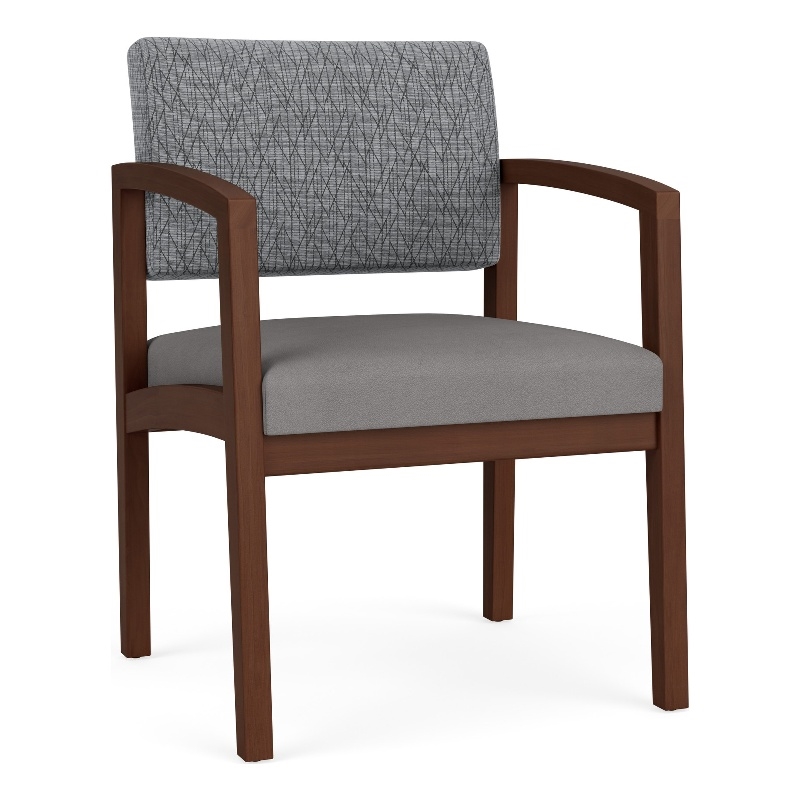 Lenox Wood Reception Waiting Room Guest Chair / Walnut Wood / Gray / Gray