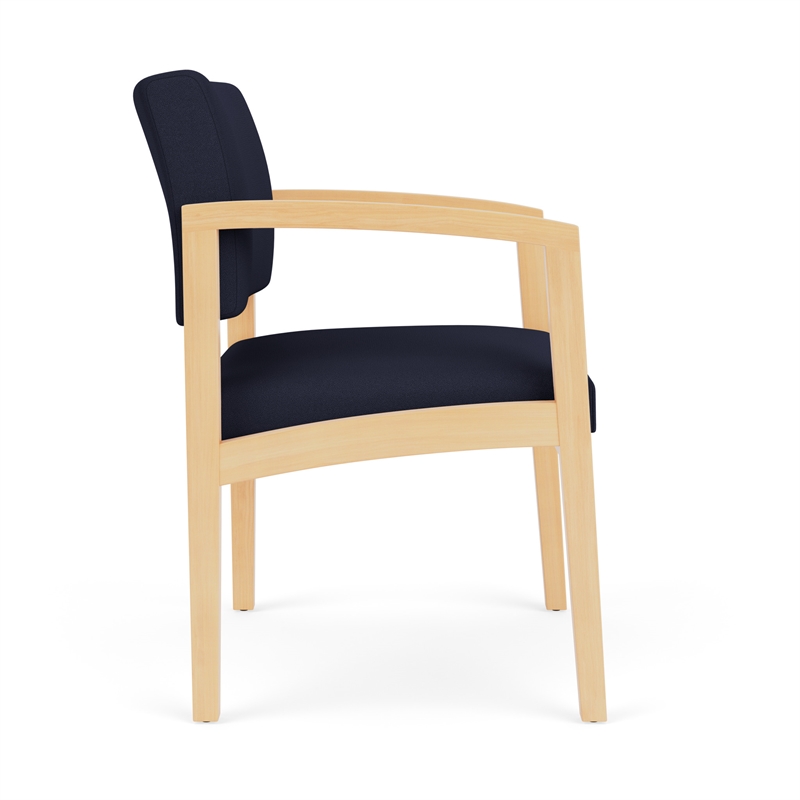 Lenox Wood Reception Waiting Oversize Guest Chair / Natural Wood / Navy Blue