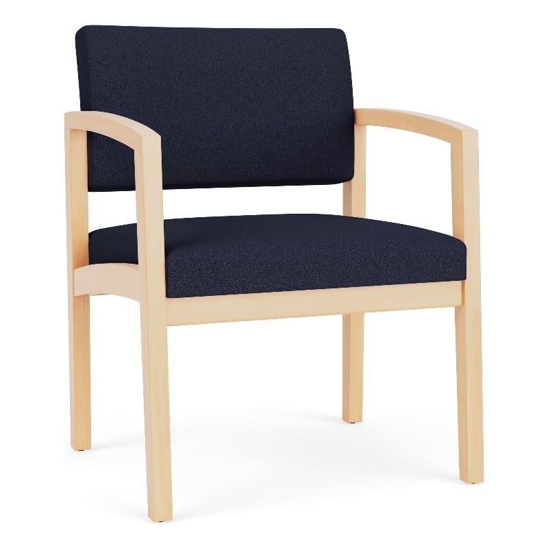 Lenox Wood Reception Waiting Oversize Guest Chair / Natural Wood / Navy Blue
