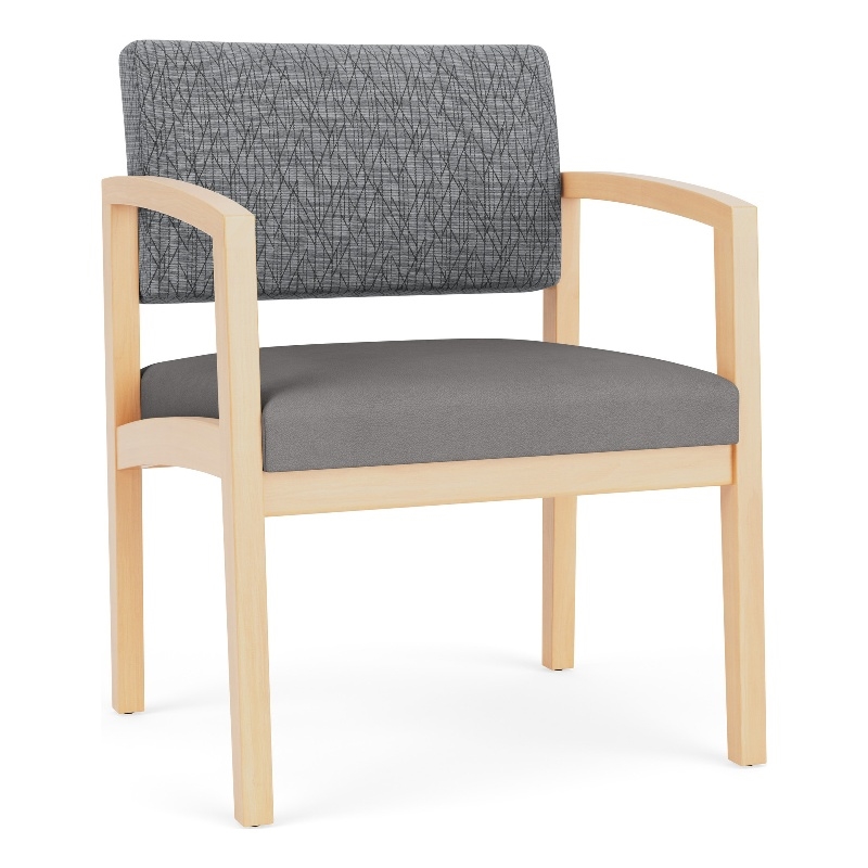Lenox Wood Reception Waiting Oversize Guest Chair / Natural Wood / Gray / Gray