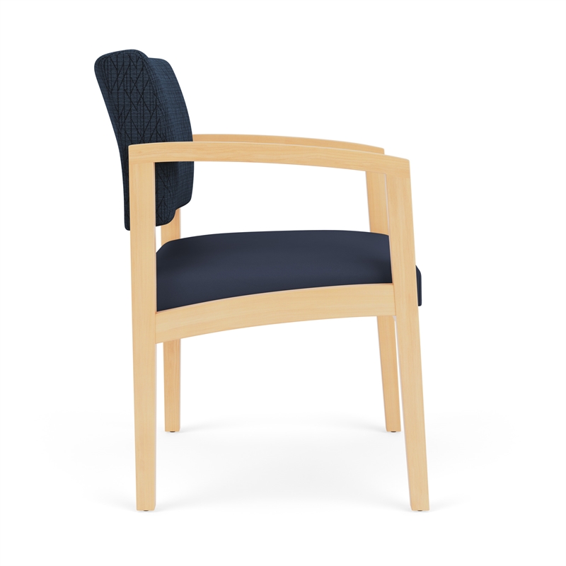 Lenox Wood Reception Waiting Oversize Guest Chair / Natural Wood / Blue / Blue