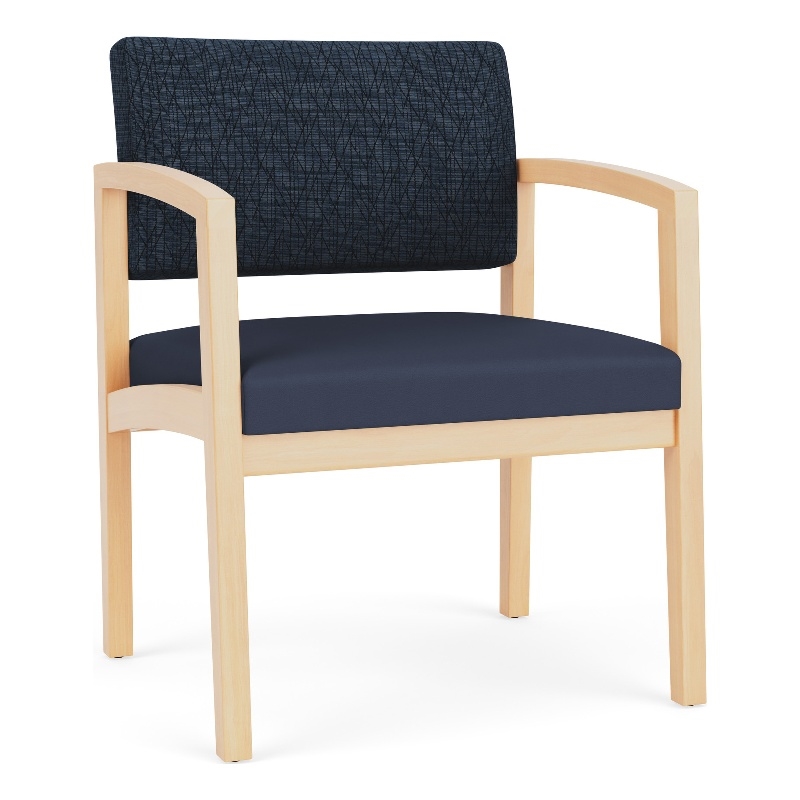 Lenox Wood Reception Waiting Oversize Guest Chair / Natural Wood / Blue / Blue