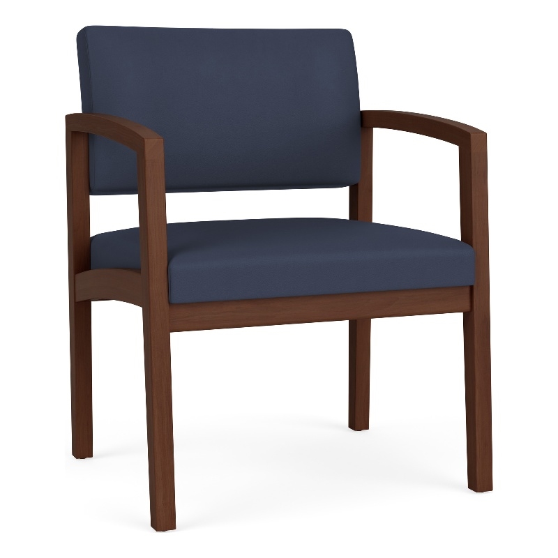 Lenox Wood Reception Waiting Oversize Guest Chair / Walnut Wood / Blue