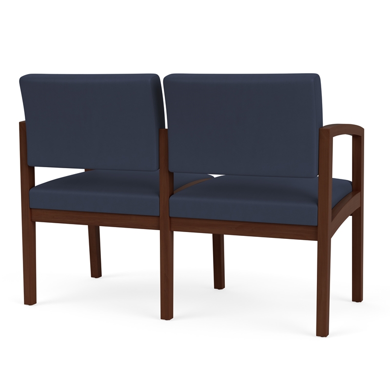 Lenox Wood Reception Waiting 2-Seat Tandem Seating / Walnut Wood / Blue