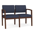 Lenox Wood Reception Waiting 2-Seat Tandem Seating / Walnut Wood / Blue