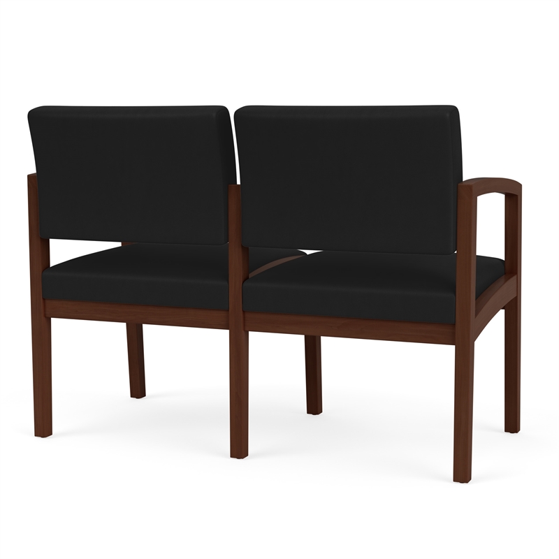 Lenox Wood Reception Waiting 2-Seat Tandem Seating / Walnut Wood / Black