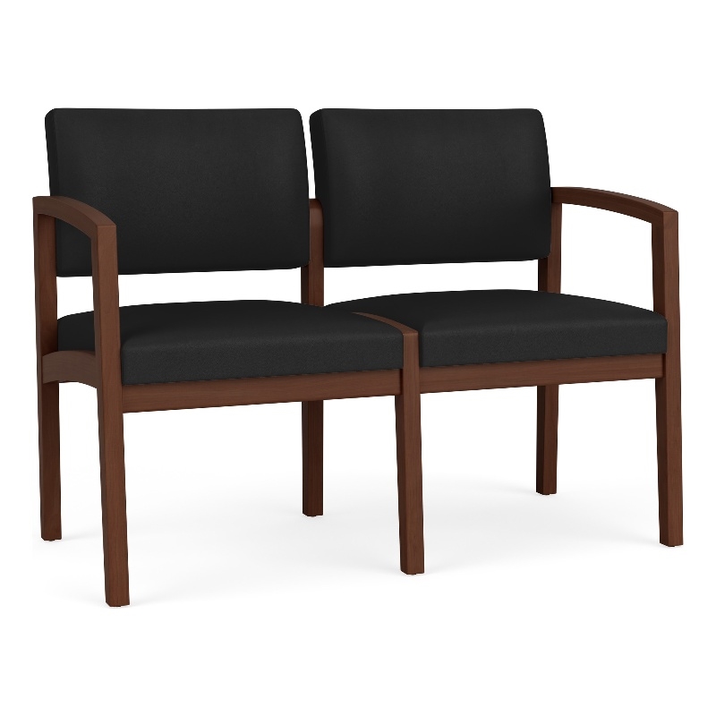 Lenox Wood Reception Waiting 2-Seat Tandem Seating / Walnut Wood / Black