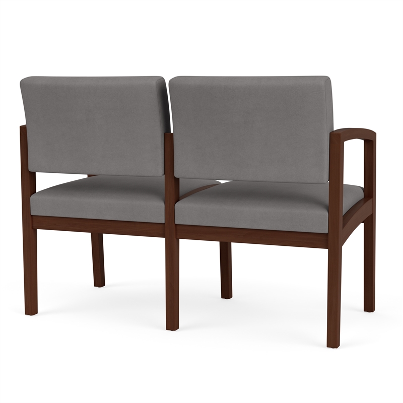 Lenox Wood Reception Waiting 2-Seat Tandem Seating / Walnut Wood / Light Gray