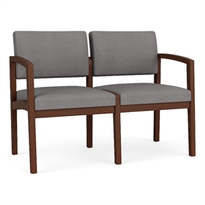 Lenox Wood Reception Waiting 2-Seat Tandem Seating / Walnut Wood / Light Gray
