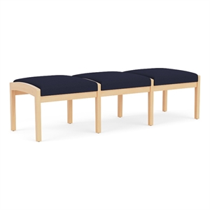 Lenox Wood Reception Waiting 18&quot 3-Seat Bench / Natural Wood / Navy Blue