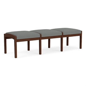 Lenox Wood Reception Waiting 18&quot 3-Seat Bench / Walnut Wood / Light Gray