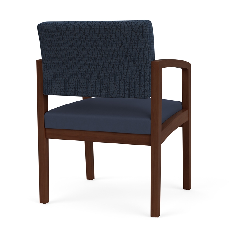 Lenox Wood Reception Waiting Room Guest Chair / Walnut Wood / Blue / Blue