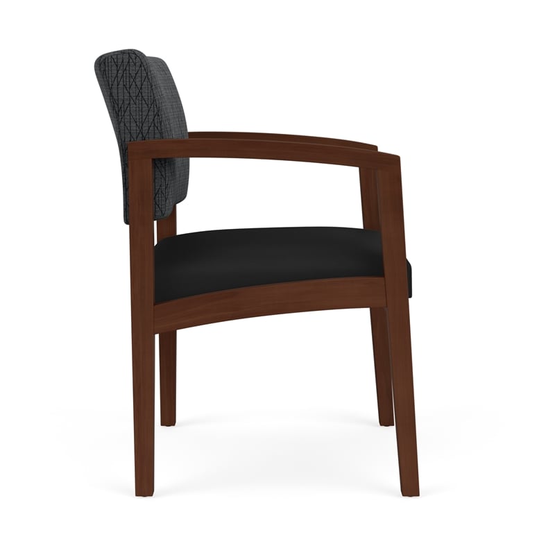 Lenox Wood Reception Waiting Guest Chair / Walnut Wood / Dark Gray / Black