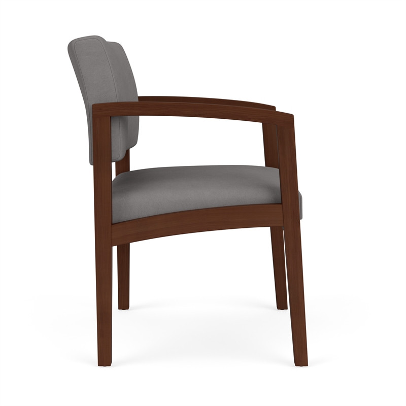Lenox Wood Reception Waiting Oversize Guest Chair / Walnut Wood / Light Gray