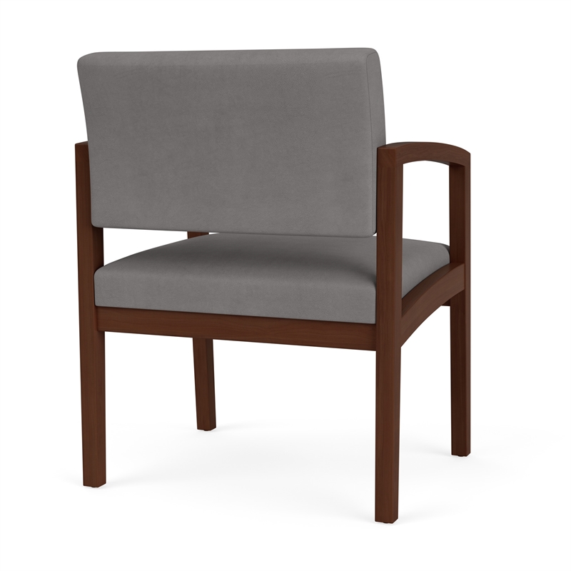 Lenox Wood Reception Waiting Oversize Guest Chair / Walnut Wood / Light Gray