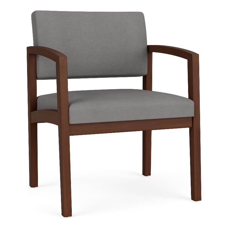 Lenox Wood Reception Waiting Oversize Guest Chair / Walnut Wood / Light Gray