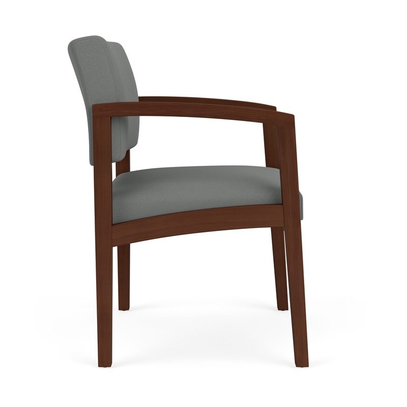 Lenox Wood Reception Waiting Oversize Guest Chair / Walnut Wood / Light Gray