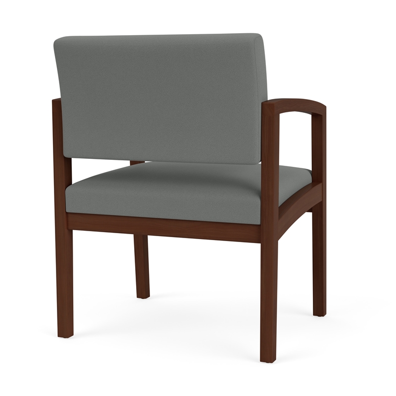 Lenox Wood Reception Waiting Oversize Guest Chair / Walnut Wood / Light Gray