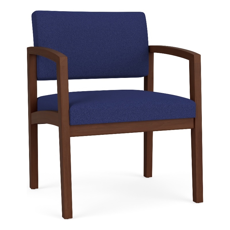 Lenox Wood Reception Waiting Oversize Guest Chair / Walnut Wood / Blue