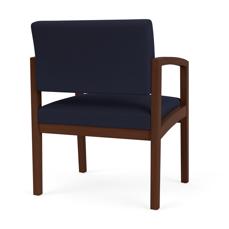 Lenox Wood Reception Waiting Oversize Guest Chair / Walnut Wood / Navy Blue