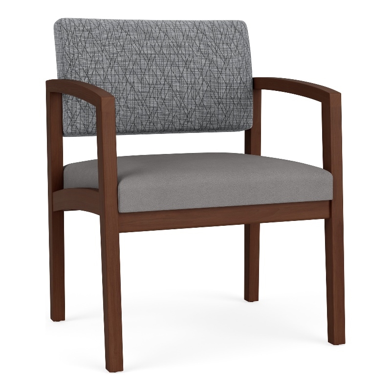 Lenox Wood Reception Waiting Oversize Guest Chair / Walnut Wood / Gray / Gray