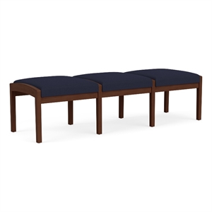 Lenox Wood Reception Waiting 18&quot 3-Seat Bench / Walnut Wood / Navy Blue