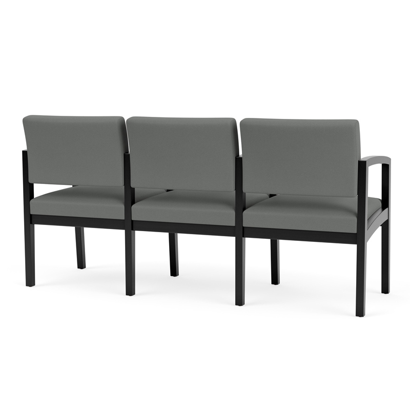 Lenox Wood Reception Waiting 3-Seat Tandem Seating / Black Wood / Light Gray