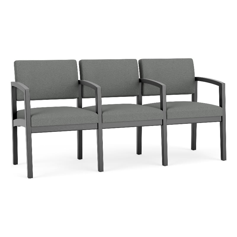 Lenox Wood Reception Waiting 3-Seat Tandem Seating / Black Wood / Light Gray