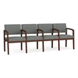 Lenox Wood Reception Waiting 4-Seat Tandem Seating / Walnut Wood / Light Gray