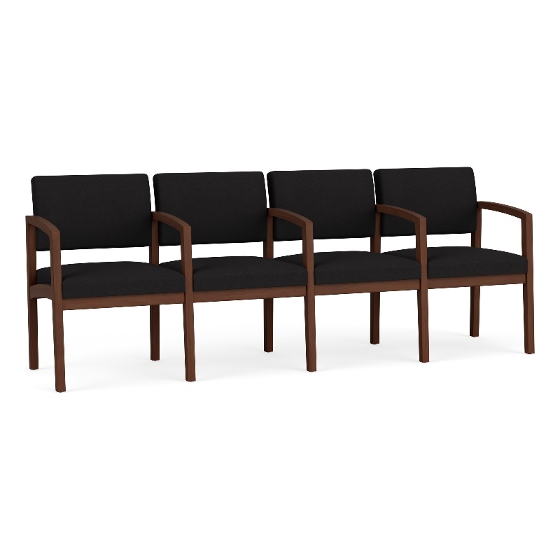 Lenox Wood Reception Waiting 4-Seat Tandem Seating / Walnut Wood / Black
