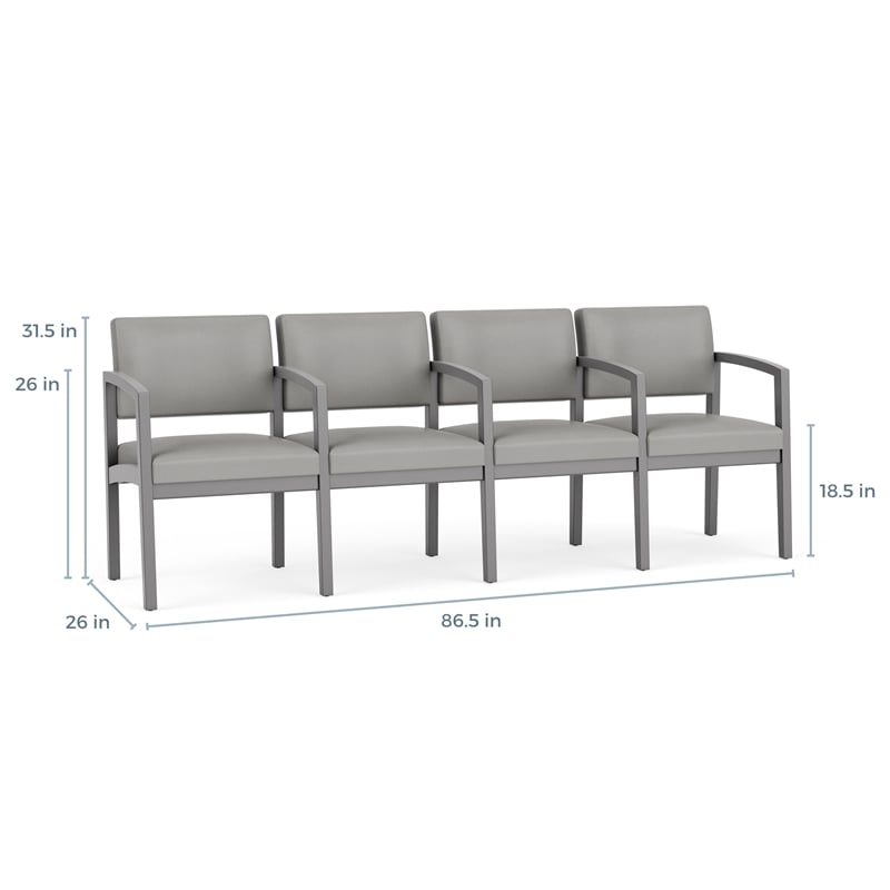 Lenox Wood Reception Waiting 4-Seat Tandem Seating / Walnut Wood / Blue