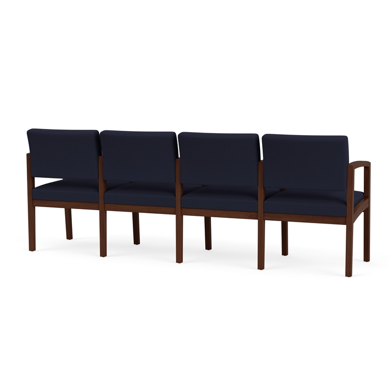 Lenox Wood Reception Waiting 4-Seat Tandem Seating / Walnut Wood / Navy Blue
