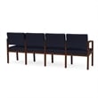 Lenox Wood Reception Waiting 4-Seat Tandem Seating / Walnut Wood / Navy Blue