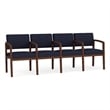 Lenox Wood Reception Waiting 4-Seat Tandem Seating / Walnut Wood / Navy Blue