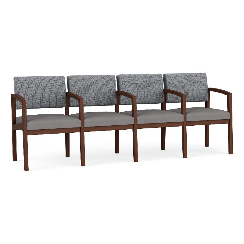 Lenox Wood Reception 4-Seat Tandem Seating / Walnut Wood / Gray / Gray