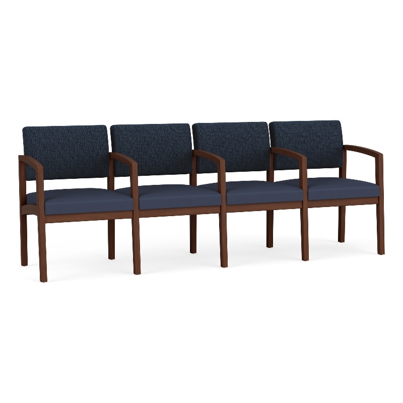 Lenox Wood Reception 4-Seat Tandem Seating / Walnut Wood / Blue / Blue