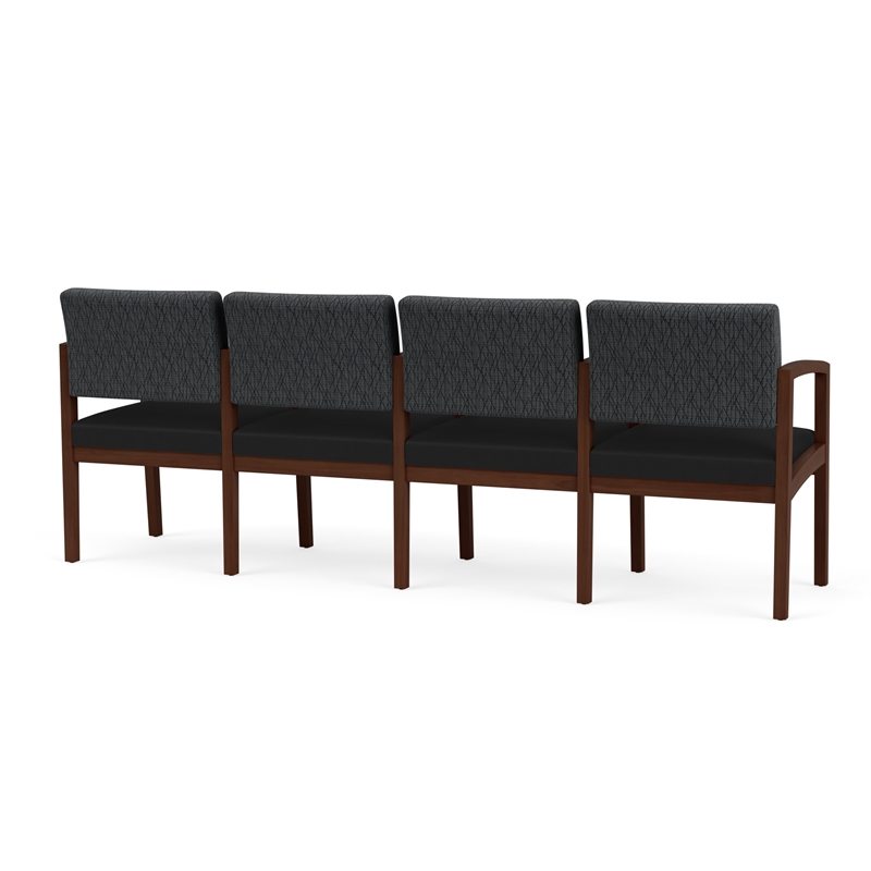 Lenox Wood Reception 4-Seat Tandem Seating / Walnut Wood / Dark Gray / Black