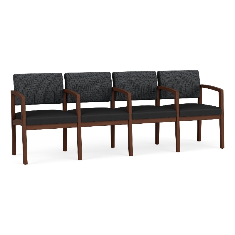 Lenox Wood Reception 4-Seat Tandem Seating / Walnut Wood / Dark Gray / Black