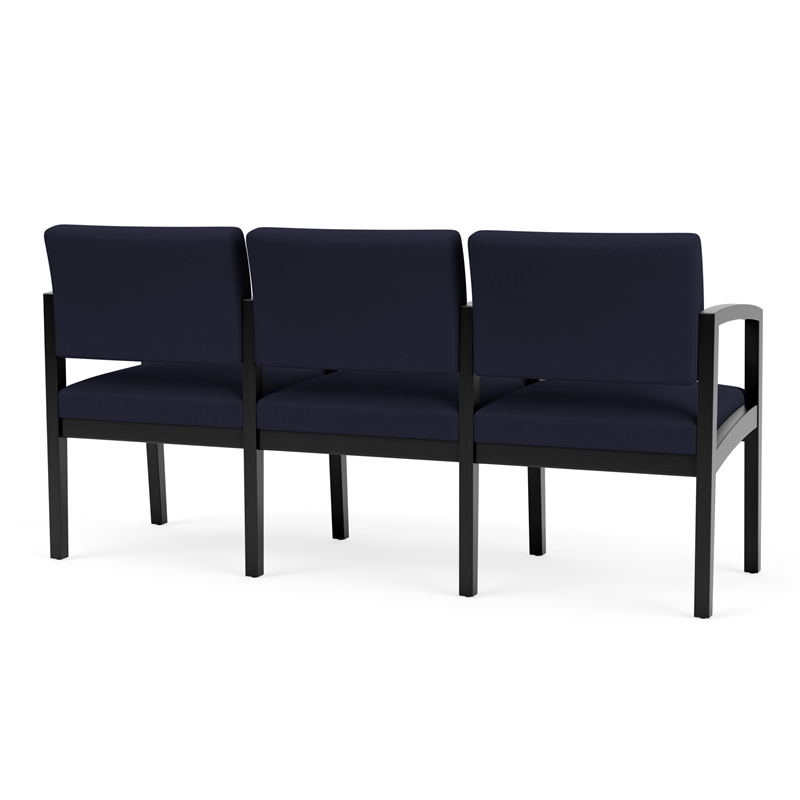 Lenox Wood Reception Waiting 3-Seat Tandem Seating / Black Wood / Navy Blue