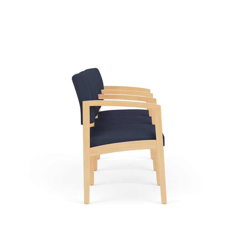 Lenox Wood Reception Waiting 3-Seat Tandem Seating / Natural Wood / Blue