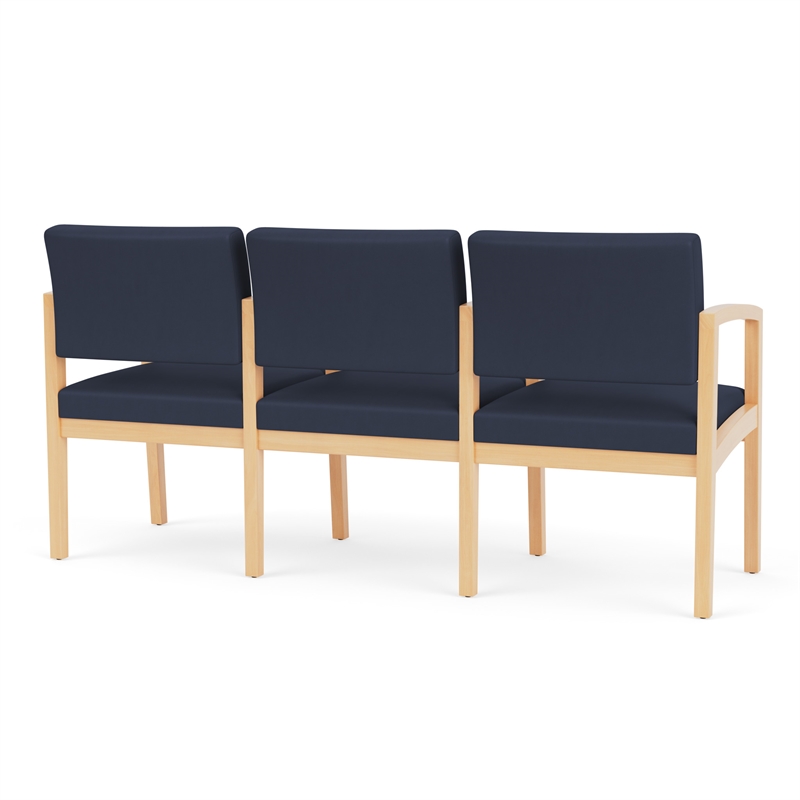 Lenox Wood Reception Waiting 3-Seat Tandem Seating / Natural Wood / Blue
