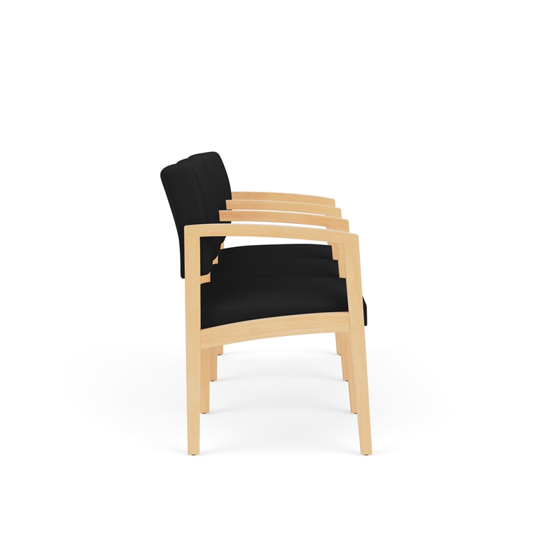 Lenox Wood Reception Waiting 3-Seat Tandem Seating / Natural Wood / Black