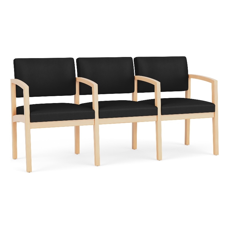 Lenox Wood Reception Waiting 3-Seat Tandem Seating / Natural Wood / Black