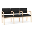 Lenox Wood Reception Waiting 3-Seat Tandem Seating / Natural Wood / Black