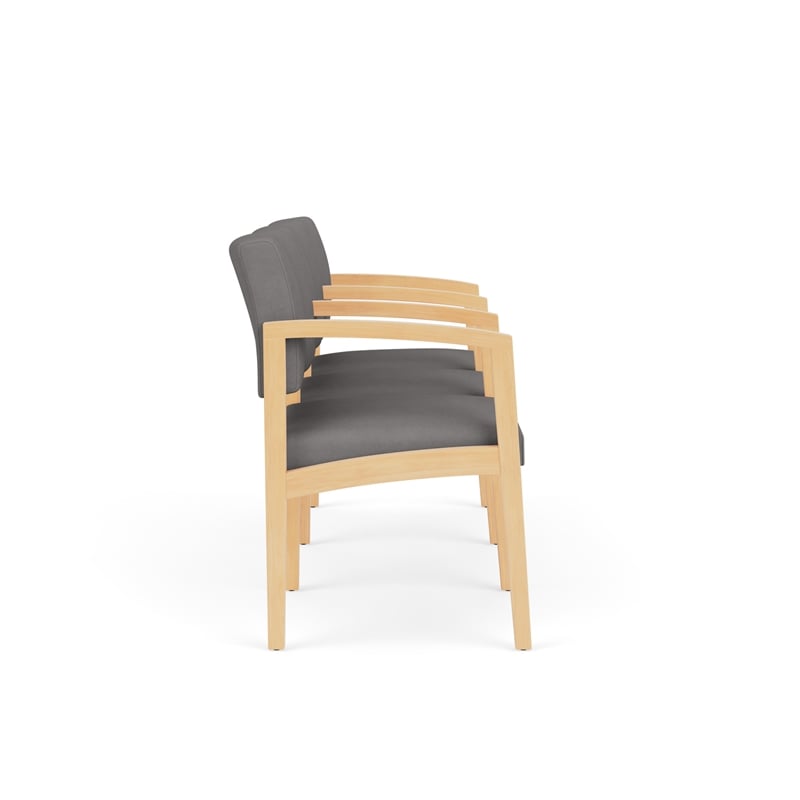 Lenox Wood Reception Waiting 3-Seat Tandem Seating / Natural Wood / Light Gray