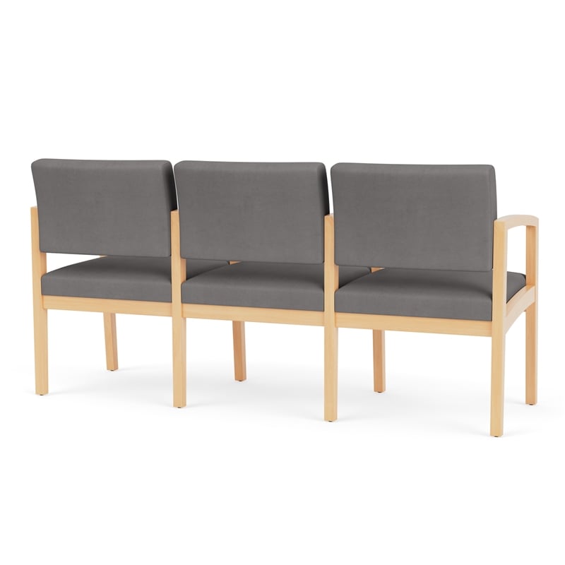 Lenox Wood Reception Waiting 3-Seat Tandem Seating / Natural Wood / Light Gray