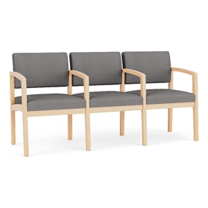 Lenox Wood Reception Waiting 3-Seat Tandem Seating / Natural Wood / Light Gray