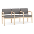 Lenox Wood Reception Waiting 3-Seat Tandem Seating / Natural Wood / Light Gray