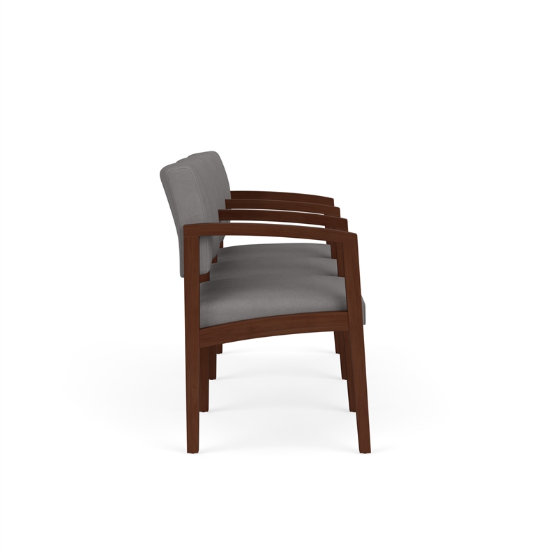 Lenox Wood Reception Waiting 3-Seat Tandem Seating / Walnut Wood / Light Gray