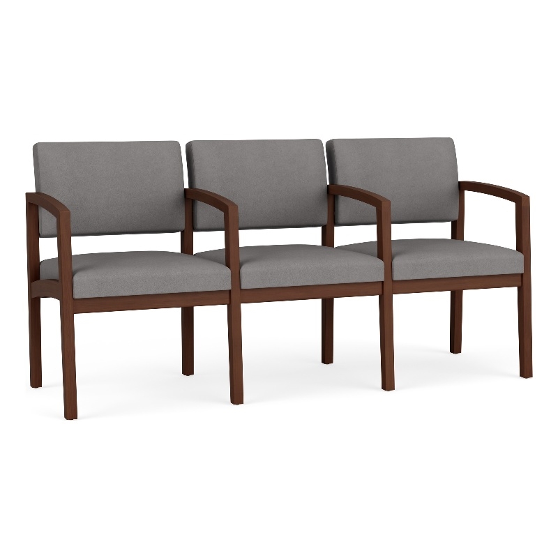 Lenox Wood Reception Waiting 3-Seat Tandem Seating / Walnut Wood / Light Gray